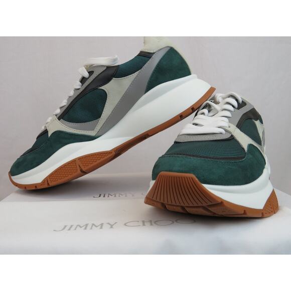 JIMMY CHOO LANDON GREEN GRAY SUEDE BLACK LEATHER PLATFORM SNEAKERS 44 11 - Picture 13 of 15